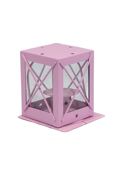 Fener Tipi Metal Mumluk Pembe+Mum 8Cm