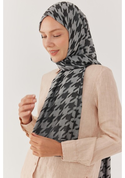 Mirsoy Scarf Kazayağı Desen Parlak Jakar Şal - Duman Duman