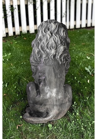 Dekoratif 53cm Gri Eskitme Aslan Heykeli Ev Balkon Bahçe Dekorasyon Obje Biblo Heykel Diğer