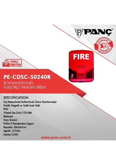 Pe-Cdsc-S0240R Konvansiyonel Dış Ortam Flaşörlü Yangın Sireni