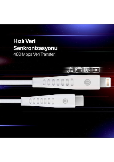 Mojue 3A/27W Hızlı Şarj Destekli Ekstra Dayanıklı 300 CM USB-C -Apple Uyumlu iPhone Lightning Şarj Kablosu