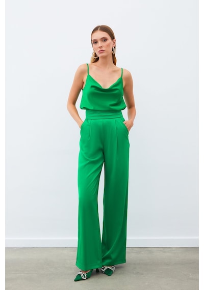 Sateen Cepli Salaş Saten Pantolon - Yeşil