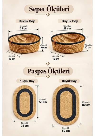 Roven 4 Lü Dekoratif Banyo Seti 2 Paspas 2 Organizer Sepet Klozet Ve Duş Önü krem
