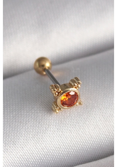 316l Çelik Gold Renk Turuncu Zirkon Taşlı Tragus Piercing Çok Renkli