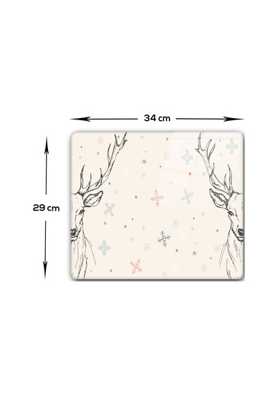 Decorita Cam Kesme Tahtası|Krem Geyikli|29cm x 34cm