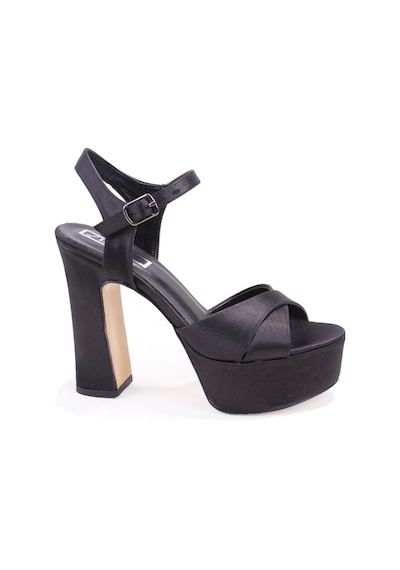 Dagoster Dza07-337350 Siyah Saten Çapraz Bant Platform Topuklu Kadın Ayakkabı