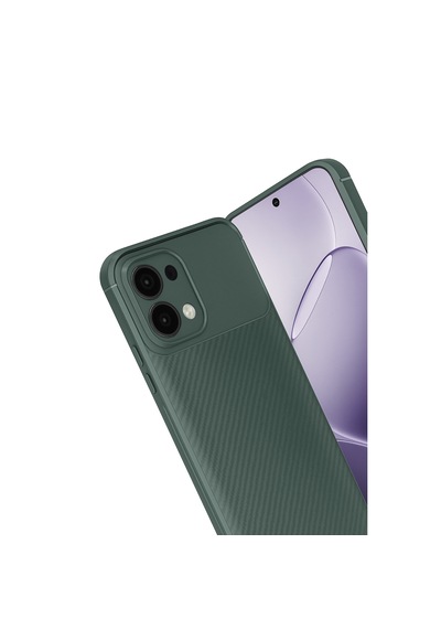 Oppo A6 Pro Uyumlu Karbon Fiber Desenli Auto Focus Lens Korumalı Şık Kılıf Koyu Yeşil