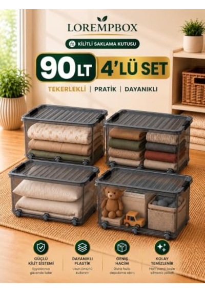 Lorempbox 90 L Tekerlekli Kilitli Saklama Kutusu 4 Lü Set Antrasit
