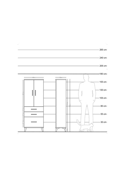 Arges Dolap 3 Raflı 3 Çekmeceli 2 Kapaklı 60x30x163 Çam-çam Çam