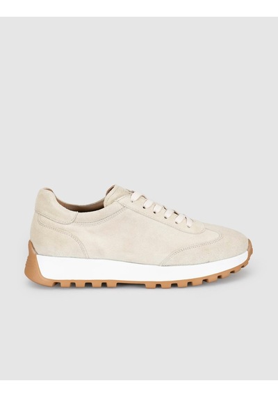 Krem Süet Deri Kadın Sneaker Ayakkabı