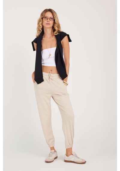Tudors Kadın Relax Fit Rahat Kesim Modal Kumaş Beli Bağlamalı Lastikli Jogger Taş Eşofman Altı-39590