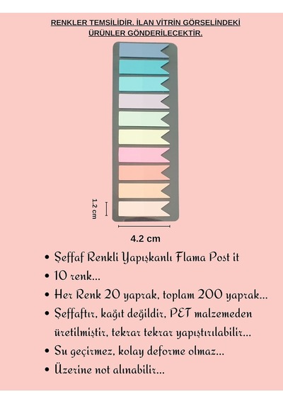 Sticky Notes Şeffaf Renkli Yapışkan Not Kağıtları Flama