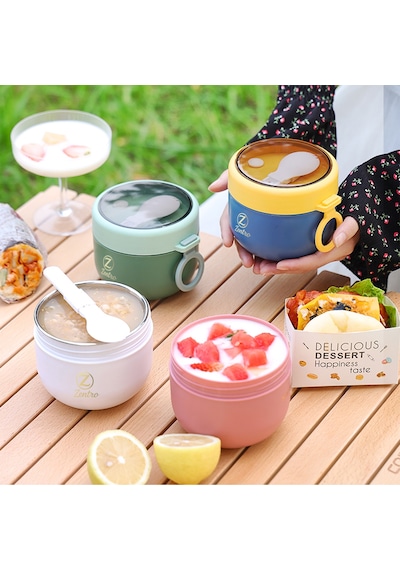 Paslanmaz Çelik Sızdırmaz Kapaklı Yemek & Çorba Termosu 600 Ml Beyaz