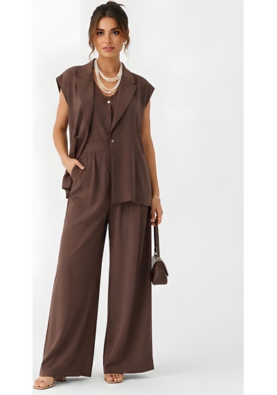 Lili Woman Kadın Kahverengi Koka Oversize Yelek & Palazzo Pantolon Takım E.8160k Lili Woman Kadın Kahverengi Koka Oversize Yelek & Palazzo Pantolon Takım E.8160k