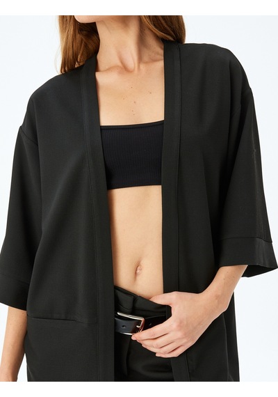 Koton Kalça Boy 3/4 Kollu Kimono Siyah 5sak50050pw Siyah