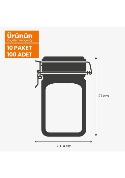 Klips Desenli Büyük Boy Kavanoz Görünümlü Kilitli Doypack Saklama Poşeti 17x27cm - 1000ml 100 Adet Şeffaf