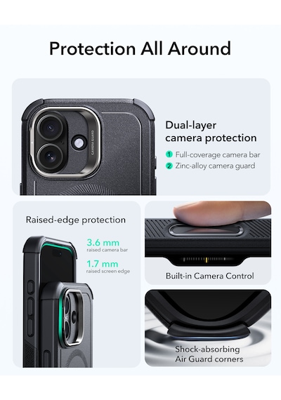 Esr Apple Uyumlu iPhone 17 Cyber Tough Manyetik Kılıf Kamera Kontrol Özellikli, Stantlı Lacivert