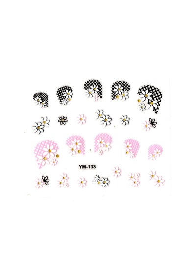 Limmy Tırnak Süsleme Sticker Nail Art Ym-133 - 6x5 Cm - Siyah Pembe Papatya
