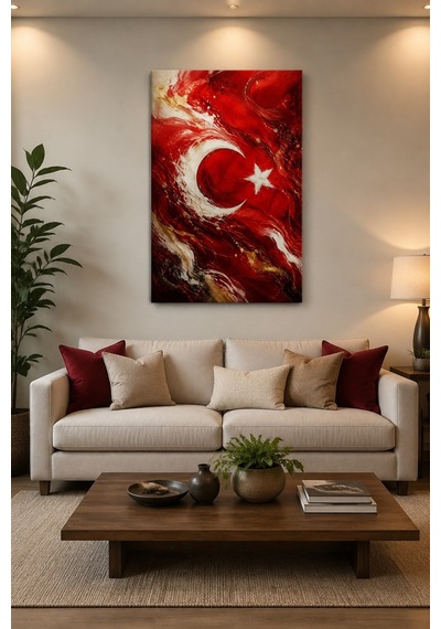 Türk Bayrağı Temalı Baskılı Cam Tablo Soyut Sanat Uv Baskı Duvar Dekoru