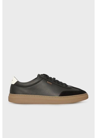 Boss Logolu Deri Süet Detaylı Sneaker Ayakkabı Erkek Ayakkabı 50552852 012 Siyah