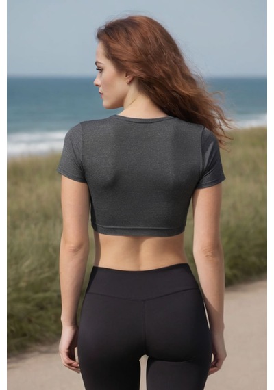 Squitee Antrasit Bisiklet Yaka Crop Top - Beden: Xs