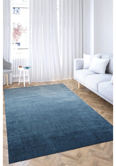 Mavi Rengi Vintage Model Altı Kaymaz Makine Dokuma Halı Çok Renkli