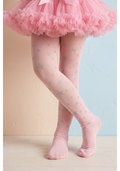 Le Mabelle Pembe Simli Yıldızlı Kız Çocuk Muz Külotlu Çorap Pembe