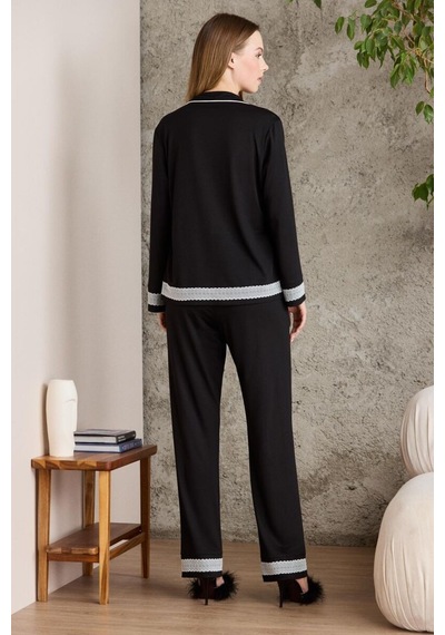 Pierre Cardin Saten Pijama Takımı 2200 Siyah Siyah