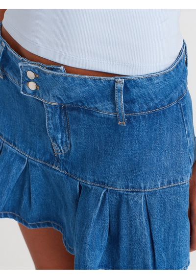 Dilvin 71979 %100 Pamuk Pileli Denim Şort Etek-mavi