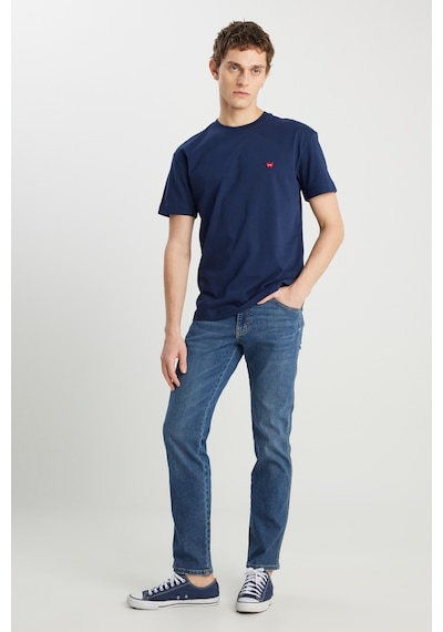 %100 Pamuk Relaxed Fit Geniş Kesim Bisiklet Yaka Minimal Logo Lacivert Tişört NAVY