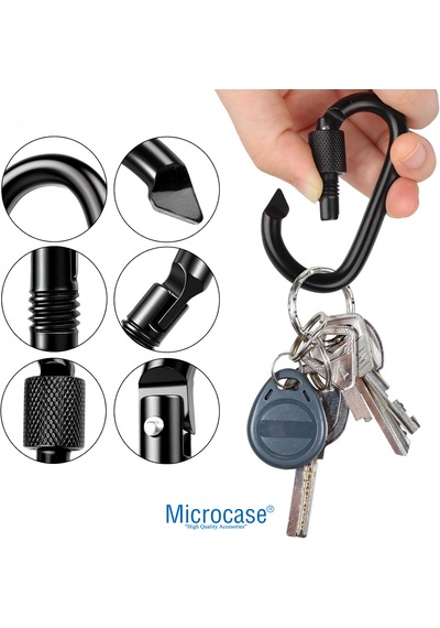 Microcase Vidalı Kilitli Karabina Askı 5.5 Cm - Çok Amaçlı D Tipi Kamp Anahtarlık Çanta Kampçılık Ekipman Sabitleme Kancası Siyah 5 Adet - Al5886