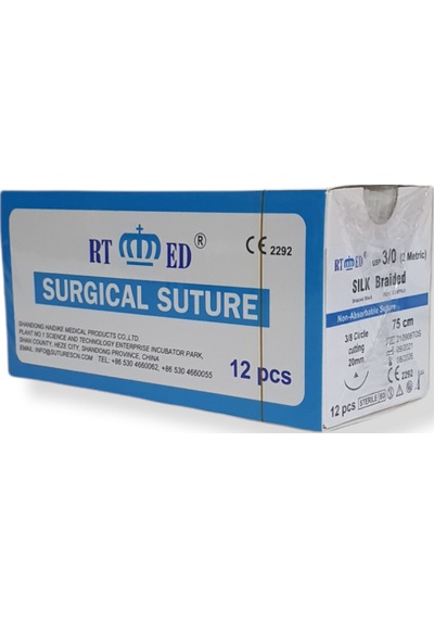 Rtmed İpek İplik No 3 Yukarı Keskin 3 / 8 20 MM 75 CM