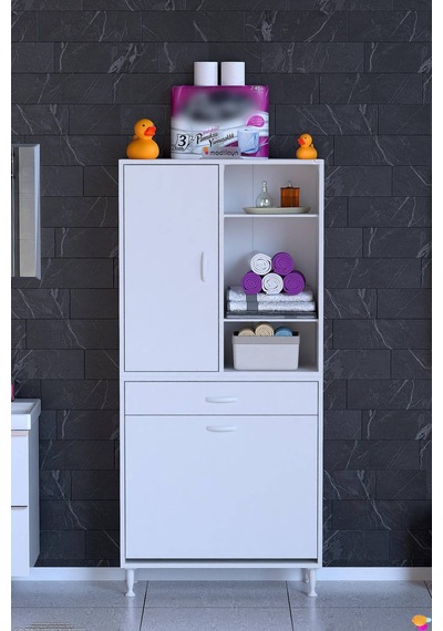 Afra 70 Cm 2 Gözlü Kirli Çamaşır Sepet, 1 Kapak Ve Çekmeceli 6 Raflı Çok Amaçlı Banyo Dolabı Beyaz Afra 70 Cm 2 Gözlü Kirli Çamaşır Sepet, 1 Kapak Ve Çekmeceli 6 Raflı Çok Amaçlı Banyo Dolabı Beyaz