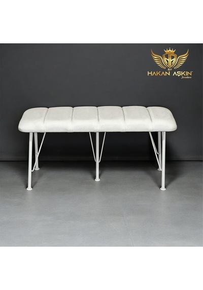 By Hakan Aşkın Beyaz Metal Ayaklı 100 Cm Line Style 2025 Soft Ekru Puf & Bench Ekru Beyaz White