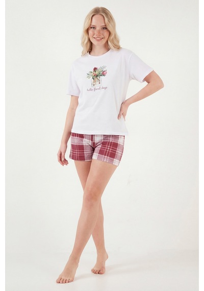 Lela Bayan Pijama Takımı 65790782 Beyaz-bordo