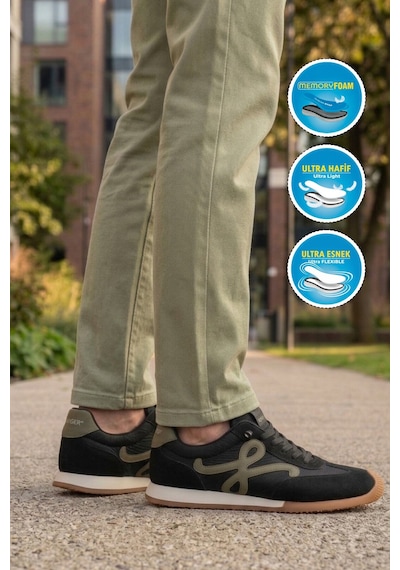 Voyager Siyah Bağcıklı Hafızalı Rahat Tabanlı Retro Erkek Casual Ayakkabı Sneaker E472 M