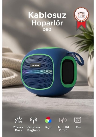 Özel Üretim Bluetooth Hoparlör D90 Mavi 5w Hareketli Müzik Görsel