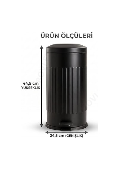16 Litre Vintage Siyah Metal Çöp Kovası - 44.4 X 24.5 Cm, Çıkarılabilir Kova Metal Çöp Kutusu, Çöp Sepeti, Sızdırmaz, Koku Hapseder, Banyo, Mutfak, Yemek Odası