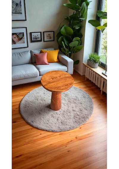 Fındık Renkli Ahşap Yan Sehpa Tekli - Wooden Coffee Table Bej