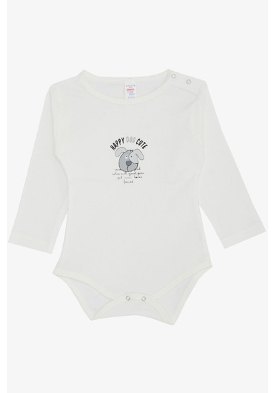 Breeze Erkek Bebek Çıtçıtlı Zıbın Body Sevimli Köpekçik Baskılı 9 Ay-3 Yaş, Ekru Ekru