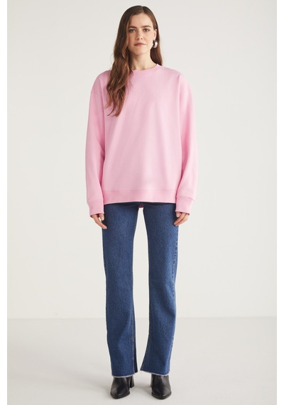 Ethıquet Karıus Kadın Regular Fit %100 Organik Pamuklu İçi Polarsız Yuvarlak Yaka Pembe Sweatshirt Mavi