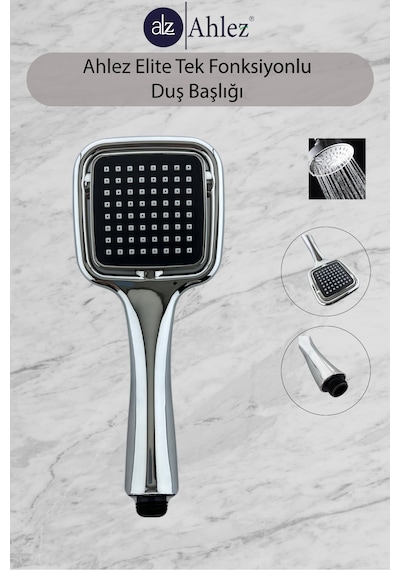 Ahlez Elite Kare Tek Fonksiyonlu Duş Başlığı Poşet Ambalaj Krom