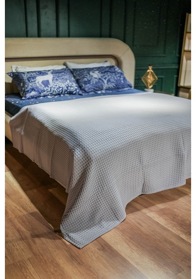 Sofline %100 Pamuk Çift Kişilik Yazlık Örgü Pike, Yatak Örtüsü, Terletmez Kumaş 240x200cm Gri