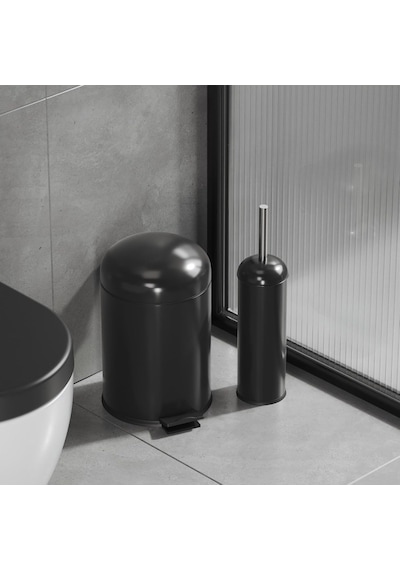 Aqua Bagno Smile Klozet Fırçası + Çöp Kovası 5 Lt -2 Parça Set, Mat Siyah Çok Renkli