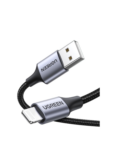 Ugreen Lightning - Usb-a Örgülü Mfi Sertifikalı Apple Uyumlu iPhone  Hızlı Şarj Kablosu, 1 M, Siyah, 60156