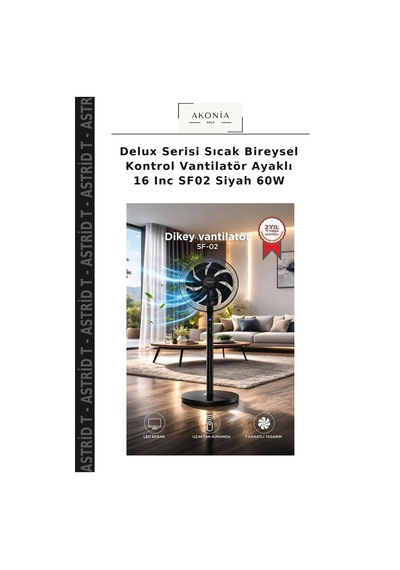 Delux Serisi Sıcak Bireysel Kontrol Vantilatör Ayaklı 16 Inc Sf02 Siyah 60w