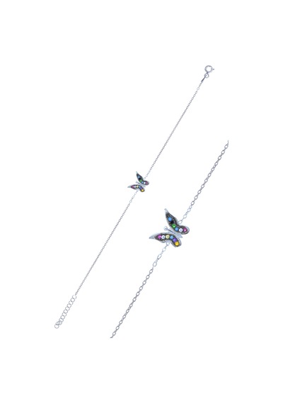 Karışık Renkli Kelebek Model Zirkon Taşlı Gümüş Kadın Bileklik 201024994 Gümüş