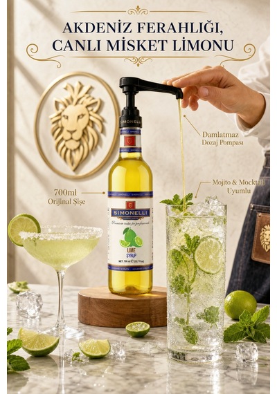 Simoenlli Kahve Şurubu Lime Aromalı Şurup 700 ML + Pompa Simonelli
