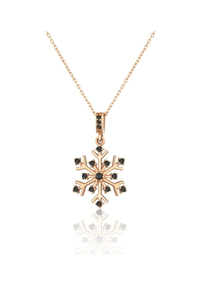 Kar Tanesi Kolye Siyah Nano Zirkon Taşlı Rose Gold Kaplama 925 Ayar Gümüş