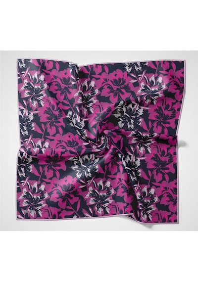 Silk Home Pamuk Polyester Soft Eşarp Mavi Fuşya Büyük Papatya Desenli Tok Duruşlu 90x90 Çok Renkli